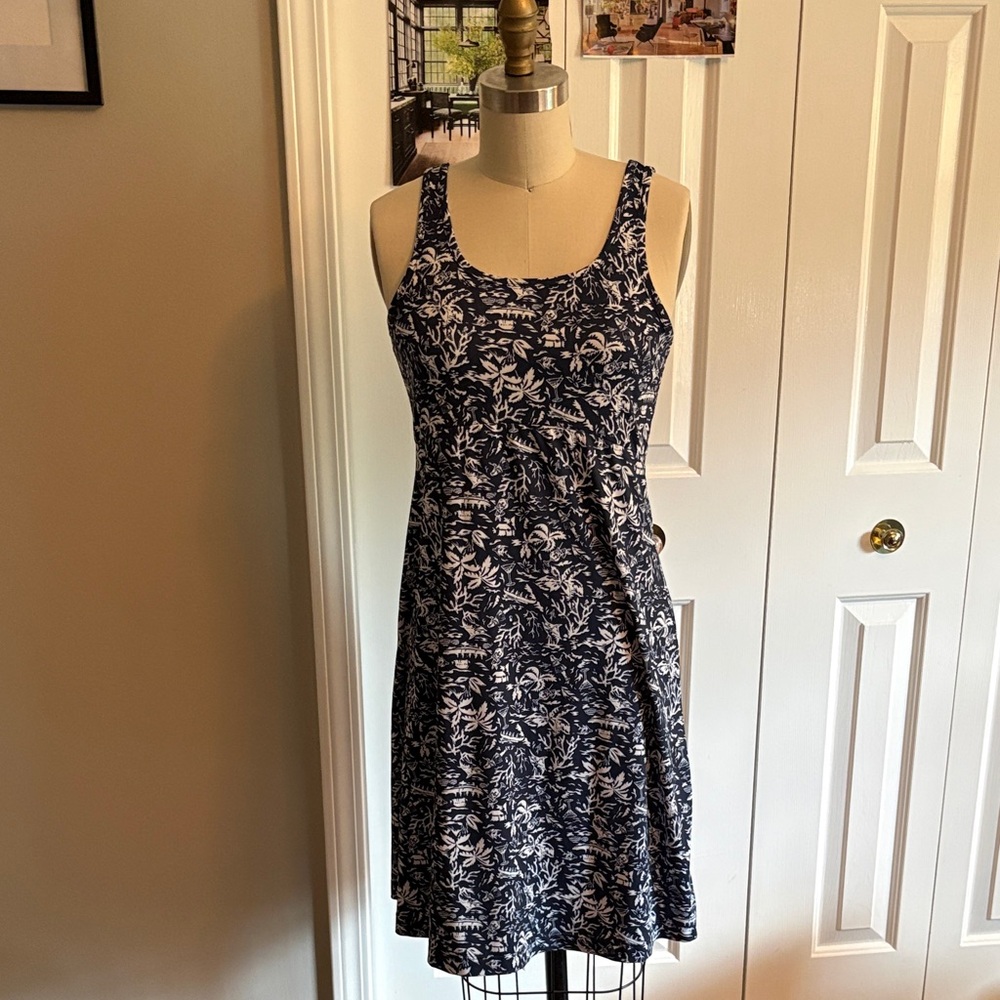 Swim Coverup Navy Floral Scoop-Neck Midi Dress - Stretch Swim UPF Protection